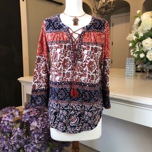 NWT Lucky Brand Rust, Navy, and Cream Floral Tunic